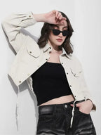 Cropped Off White Denim Jacket