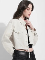 Cropped Off White Denim Jacket