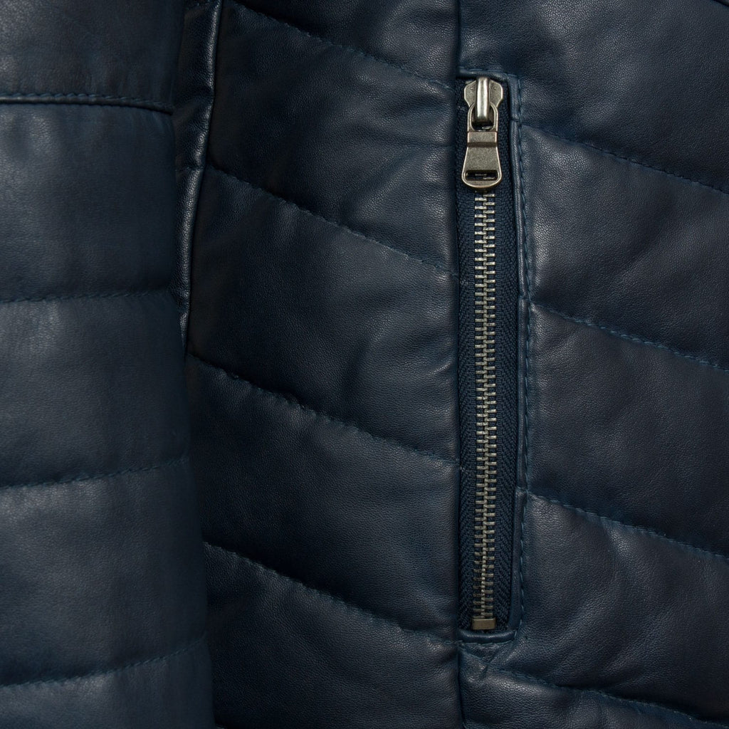 Daisy Leather Padded Coat Women, Navy Zing Apparel