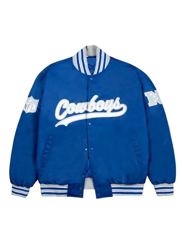 Dallas Cowboys Gray And White Rib Blue Bomber Jacket