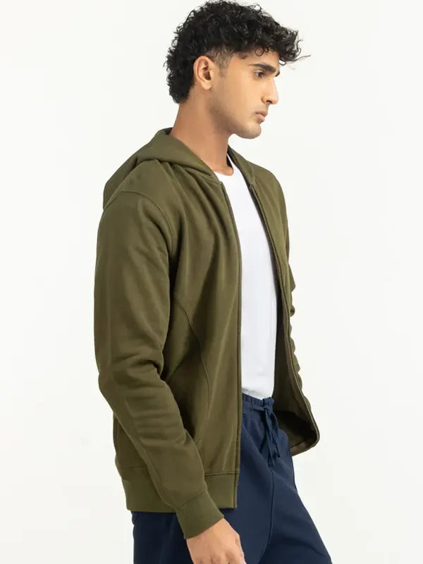 Daniels Regular Fit Olive Green ZIP Hoodie
