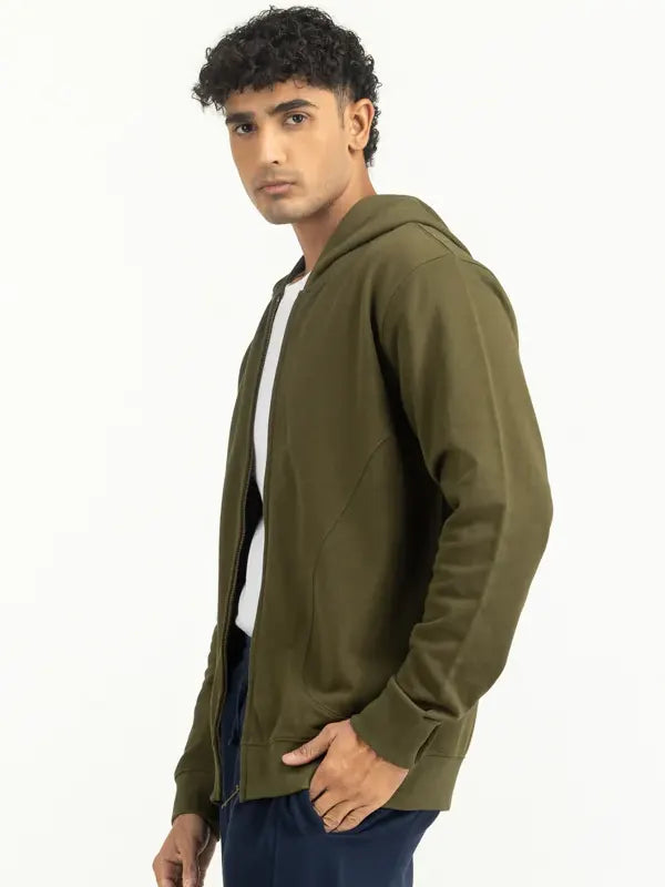 Daniels Regular Fit Olive Green ZIP Hoodie