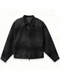Darrick Designer Work ZIP Up Black Washed Cropped Denim Jacket