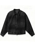 Darrick Designer Work ZIP Up Black Washed Cropped Denim Jacket