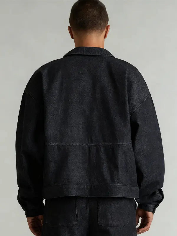 Darrick Designer Work ZIP Up Black Washed Cropped Denim Jacket
