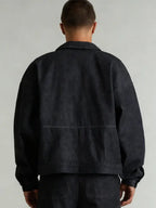 Darrick Designer Work ZIP Up Black Washed Cropped Denim Jacket