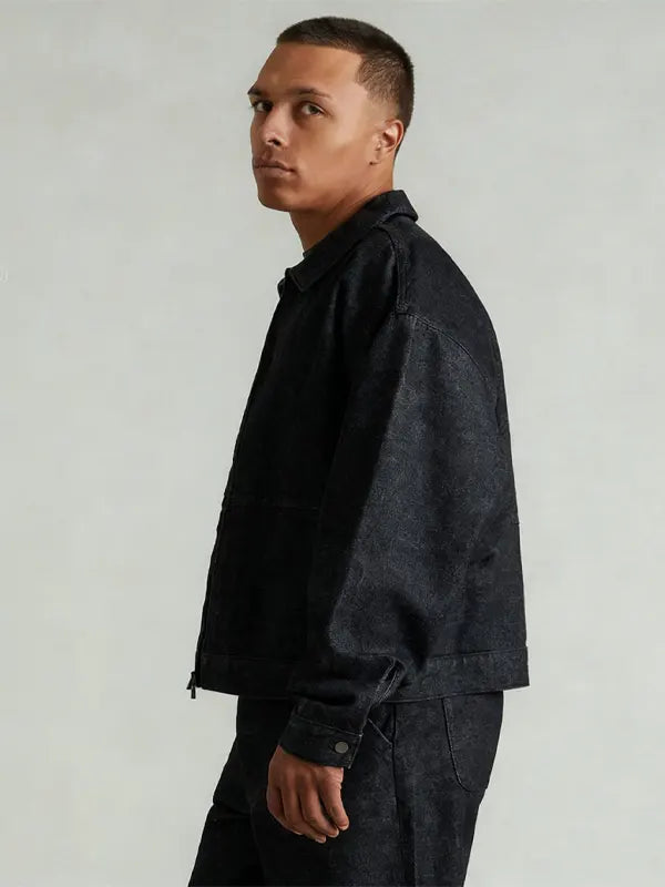 Darrick Designer Work ZIP Up Black Washed Cropped Denim Jacket