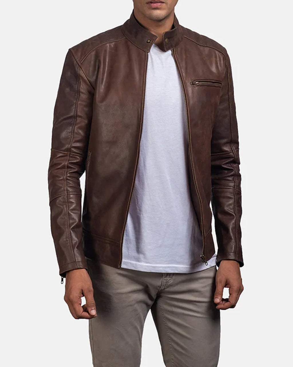 Dean Brown Leather Biker Jacket