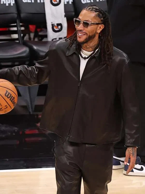 Derrick-Rose-Retirement-2026-Black-Bomber-Leather-Jacket