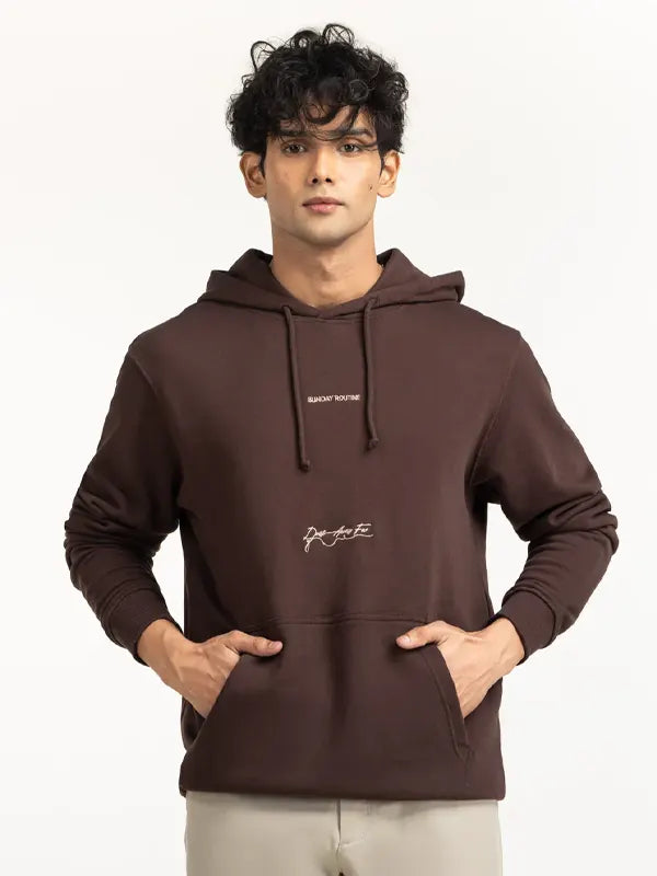 Deskins Dark Brown Regular Fit Pullover Hoodie