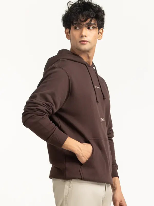 Deskins Dark Brown Regular Fit Pullover Hoodie
