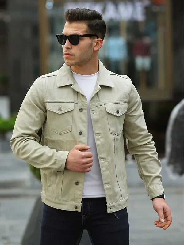 Donnell Jones Mens Cream Denim Jacket