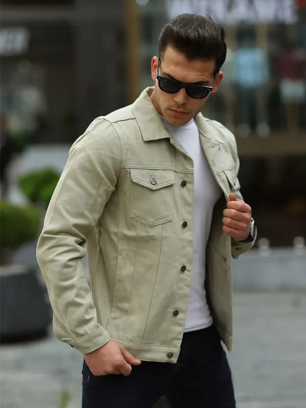 Donnell Jones Mens Cream Denim Jacket