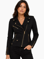 Eliane Johnston Women’s Black Denim Jeans Golden ZIP Jacket