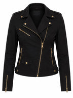 Eliane Johnston Women’s Black Denim Jeans Golden ZIP Jacket