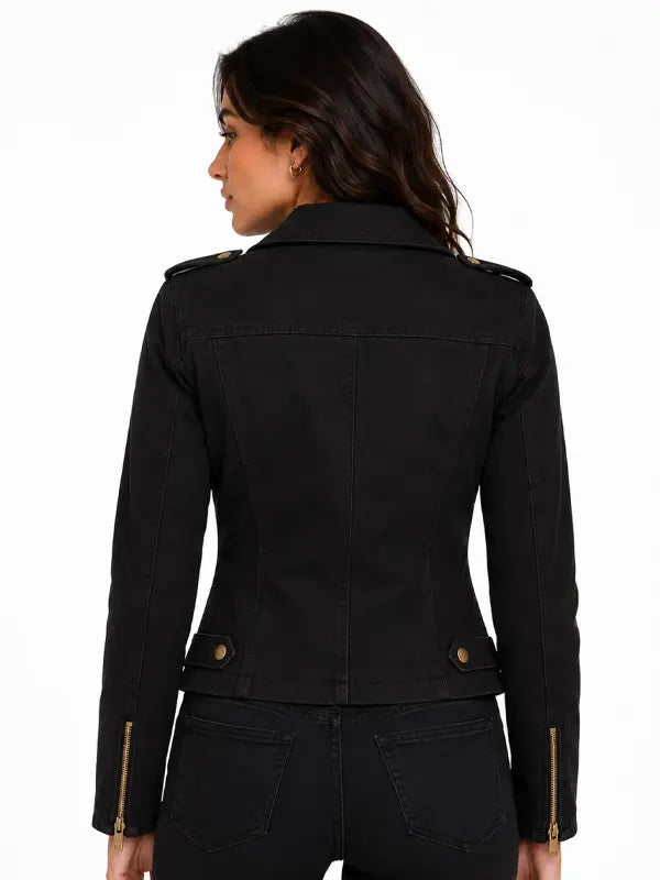 Eliane Johnston Women’s Black Denim Jeans Golden ZIP Jacket