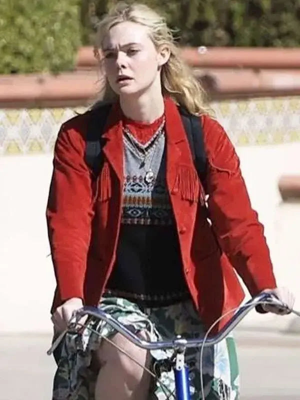 
Elle Fanning Margo’s Got Money Troubles   Red Fringe Jacket

