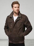 Elliot Funk Men's Dark Brown Cotton Bomber Jacket