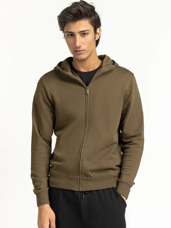 Elouise Lynch Regular Fit Brown Zipper Hoodie