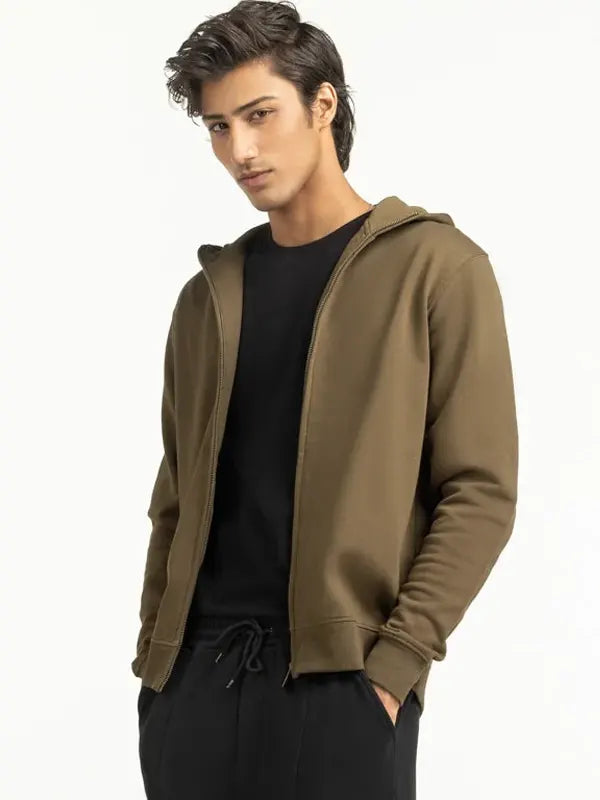 Elouise Lynch Regular Fit Brown Zipper Hoodie