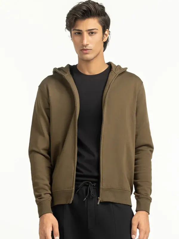 Elouise Lynch Regular Fit Brown Zipper Hoodie