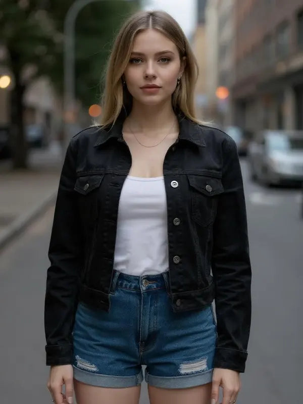 Emilio Kuhic Women's Black Slim Fit Denim Jacket