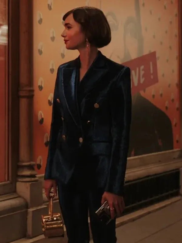 Lily Collins Emily In Paris Season 3  Velvet Suit