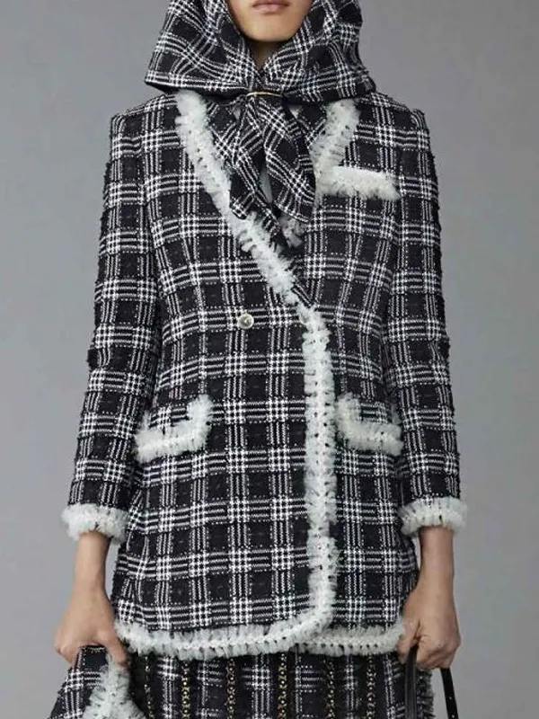 
 Emily Cooper Emily In Paris S04 New Black Wool Plaid Coat
