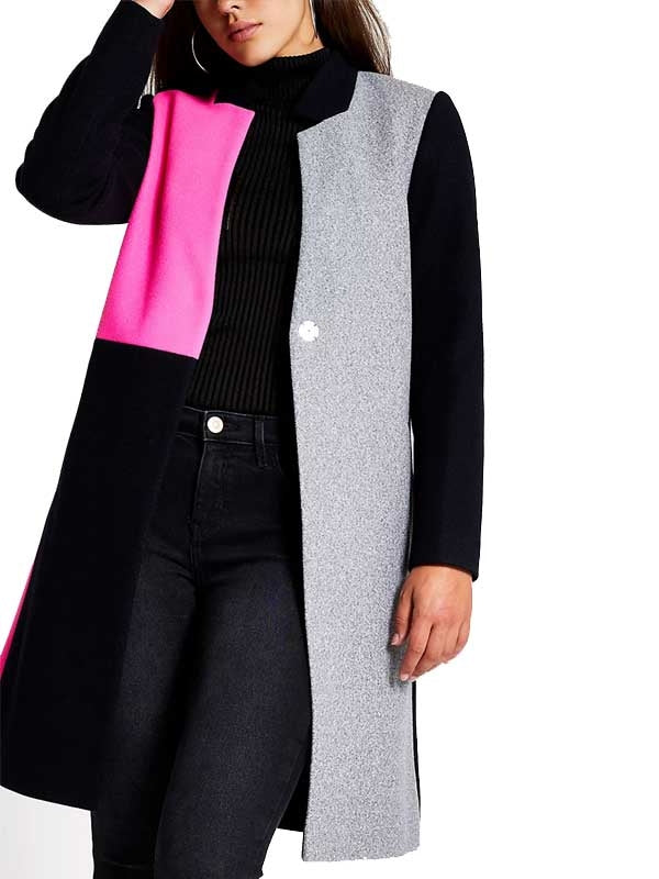  Emily In Paris Emily Cooper Color Block  Coat Wool 