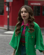 Emily In Paris Lily Collins Green Wool Coat