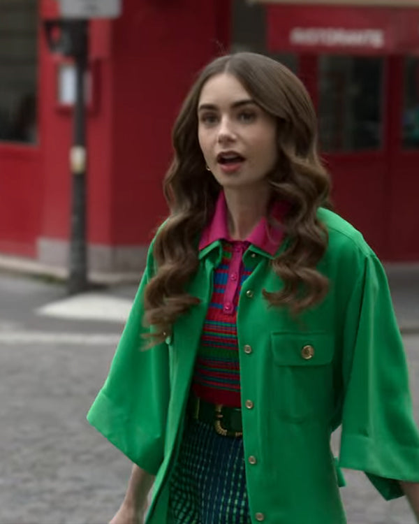 Emily In Paris Lily Collins Green Wool Coat