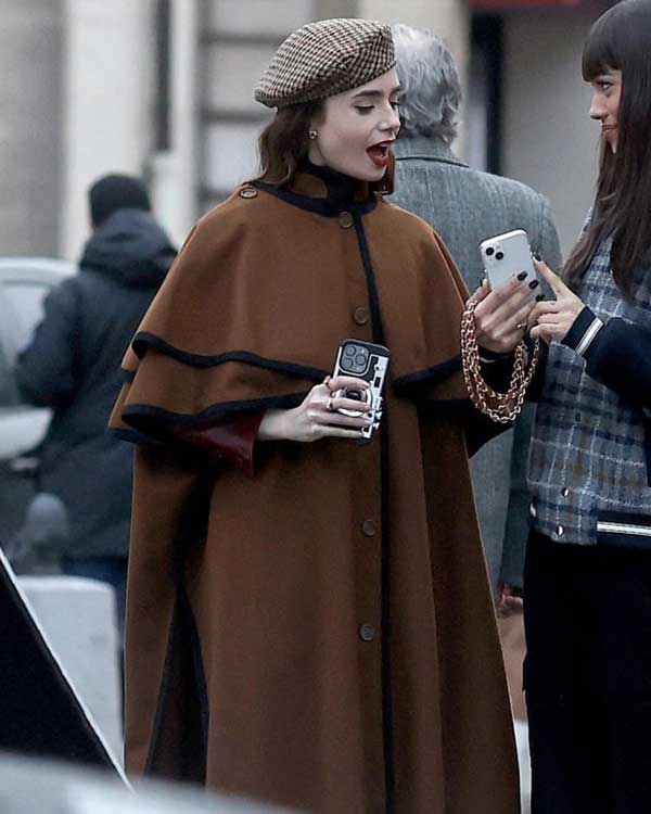 Emily In Paris Season 4 Cape New Brown Wool Coat