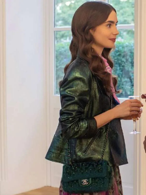 
 Emily in Paris Lily Collins  Leather  Jacket
