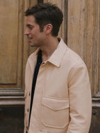 
Emily in Paris SO3 Lucas Bravo Beige Leather Jacket
