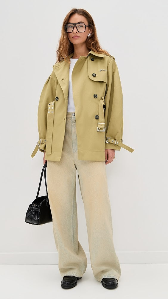 Ganni Beige Heavy Twill MIDI Trench Coat