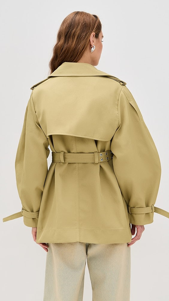 Ganni Beige Heavy Twill MIDI Trench Coat