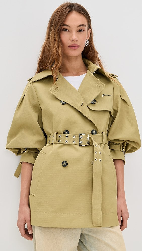 Ganni Beige Heavy Twill MIDI Trench Coat