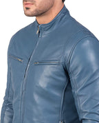 Gatsby Blue Leather Biker Jacket For Men And Women