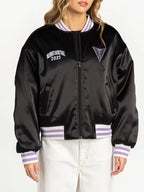 Golden State Valkyries Black Satin Full-Zip Bomber Jacket