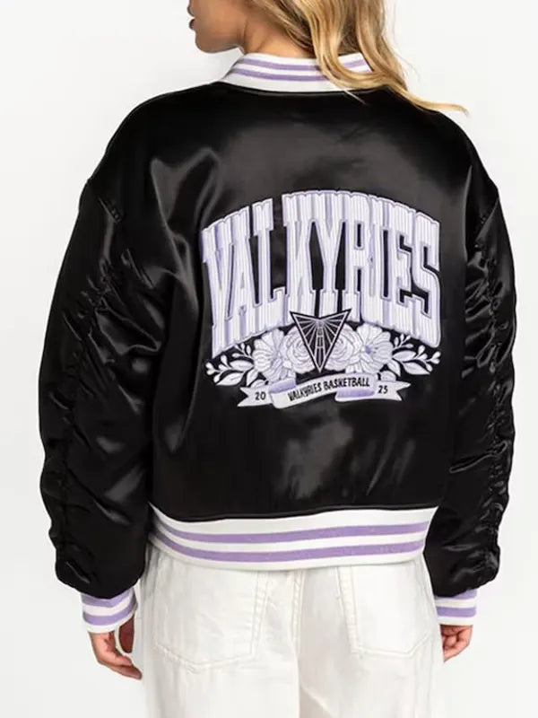 Golden State Valkyries Black Satin Full-Zip Bomber Jacket