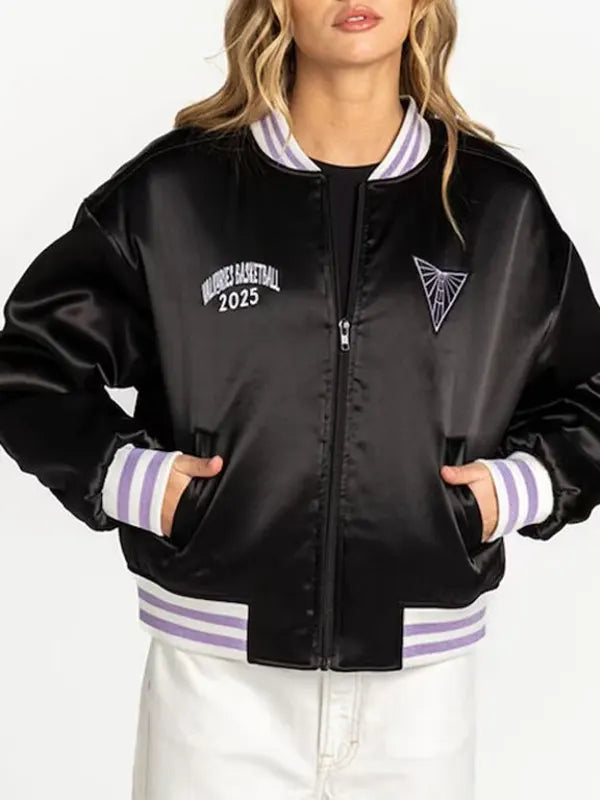 Golden State Valkyries Black Satin Full-Zip Bomber Jacket