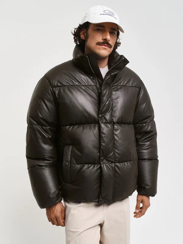 Goose-Down-Leather-Puffer-Jacket-Brown