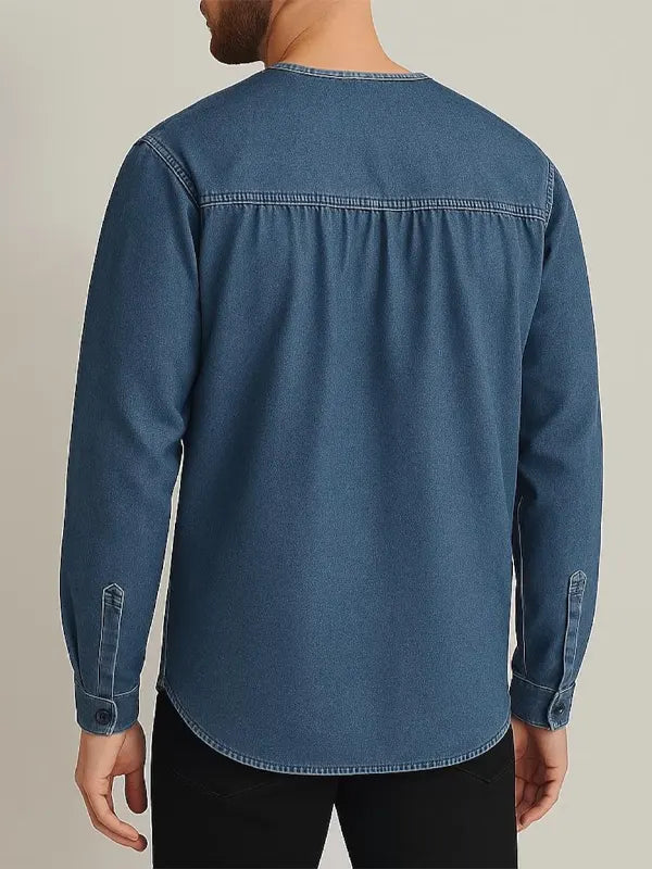 Harold Men's Vintage Style Collarless Denim Jacket