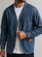 Harold Men's Vintage Style Collarless Denim Jacket