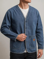 Harold Men's Vintage Style Collarless Denim Jacket