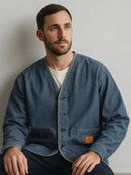 Harold Men's Vintage Style Collarless Denim Jacket