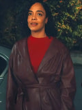 His & Hers S01 Tessa Thompson Leather Belted Trench Coat