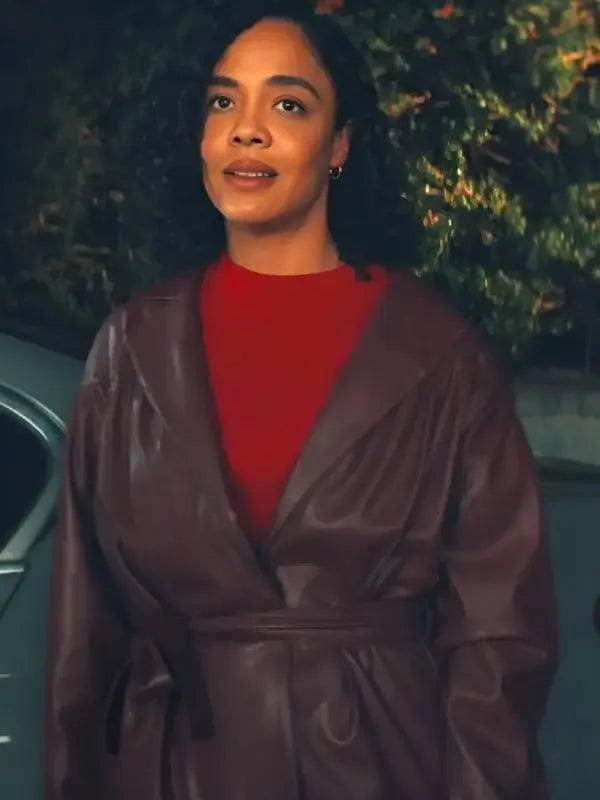 His & Hers S01 Tessa Thompson Leather Belted Trench Coat