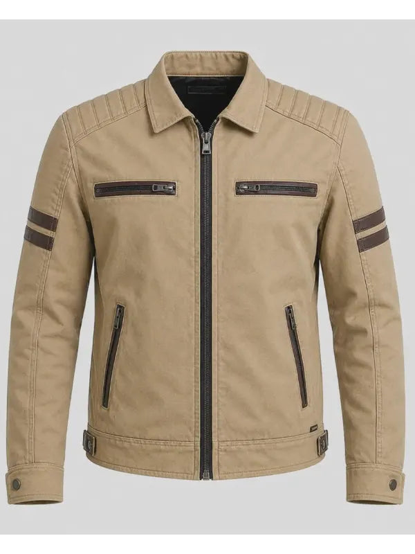 Hosea Ebert Men's Slim Fit Beige Cotton Jacket