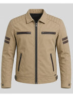 Hosea Ebert Men's Slim Fit Beige Cotton Jacket